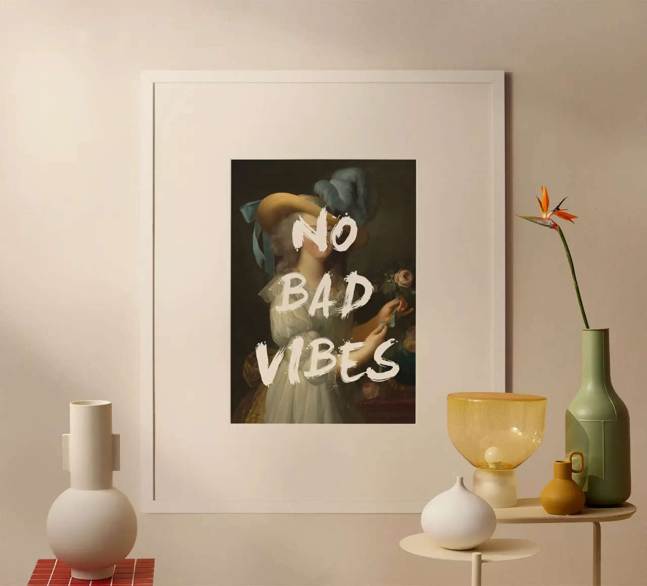 'No Bad Vibes' poster con telaio in alluminio da Type & Tape