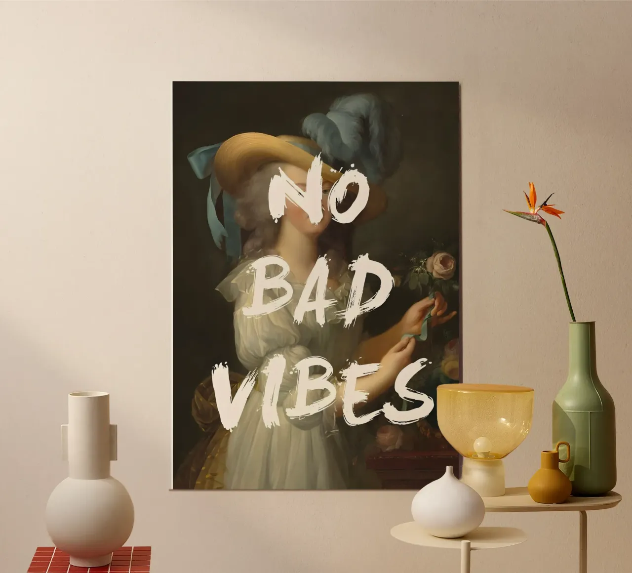 'No Bad Vibes' poster con telaio in alluminio da Type & Tape