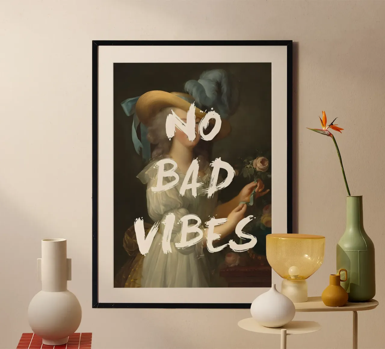 'No Bad Vibes' poster con telaio in alluminio da Type & Tape