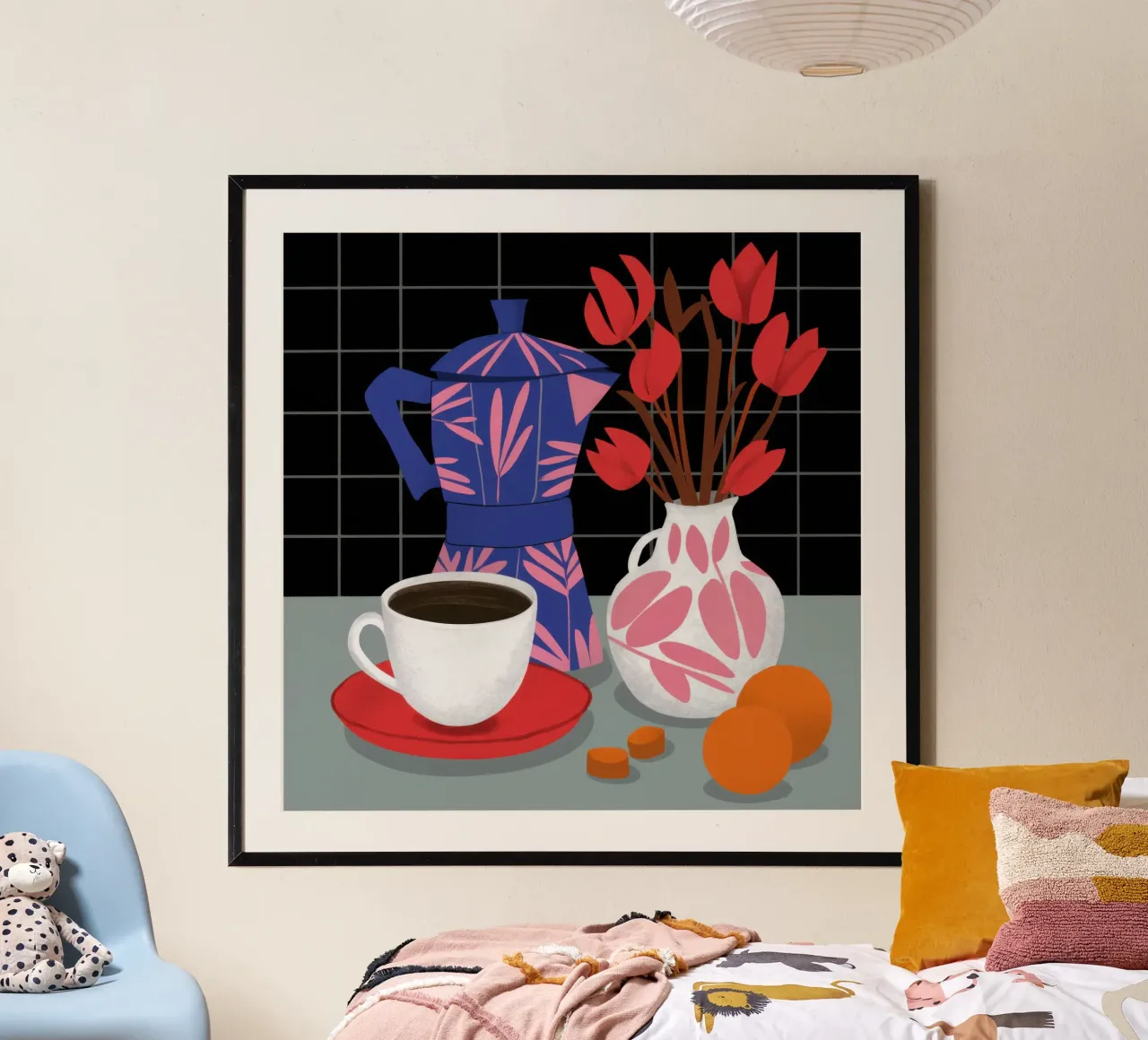Caffeina Rituale di quiete poster con telaio in alluminio da Astra Mist