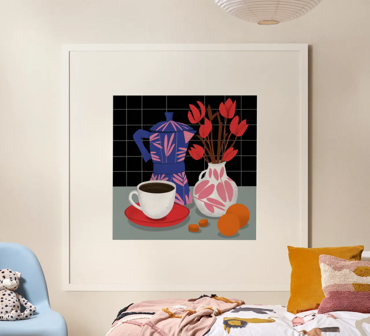 Caffeina Rituale di quiete poster con telaio in alluminio da Astra Mist