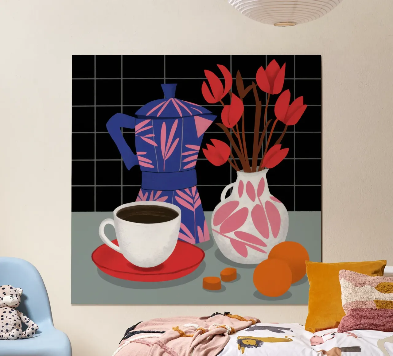 Caffeina Rituale di quiete poster con telaio in alluminio da Astra Mist