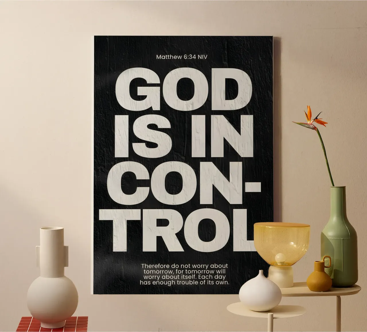 'God is in control tela con Cornice a cassetta da Type & Tape