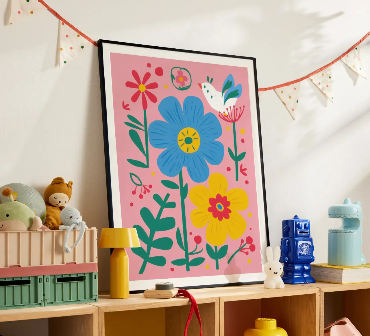 Celebrazione della fioritura gioiosa poster con telaio in legno da Astra Mist