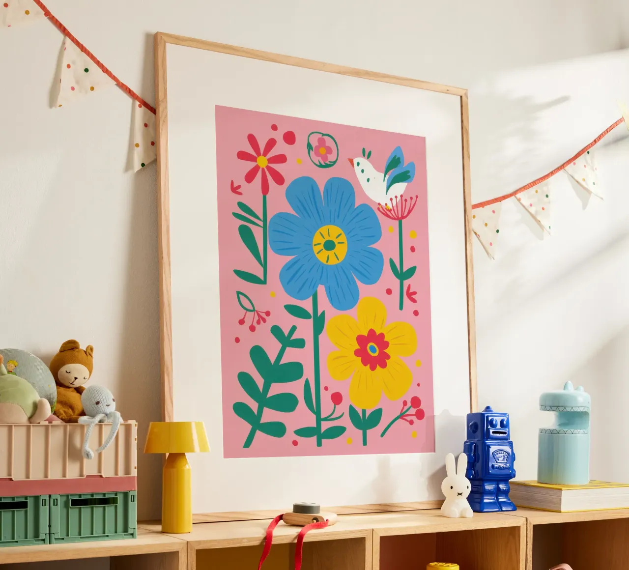 Celebrazione della fioritura gioiosa poster con telaio in legno da Astra Mist