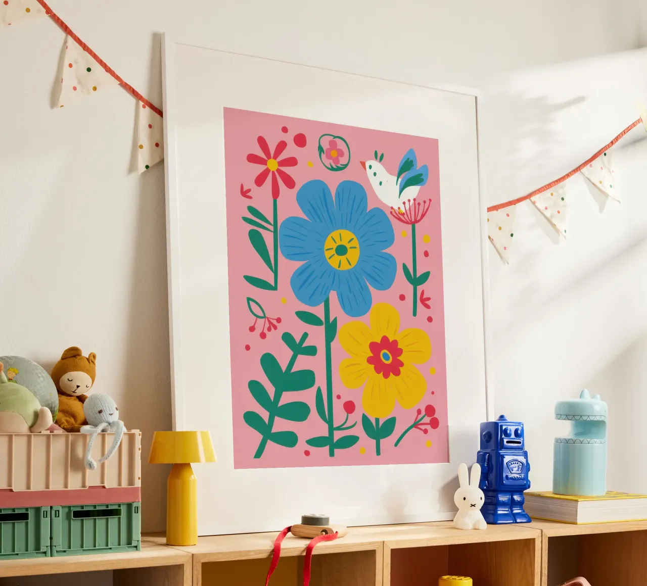 Celebrazione della fioritura gioiosa poster con telaio in legno da Astra Mist