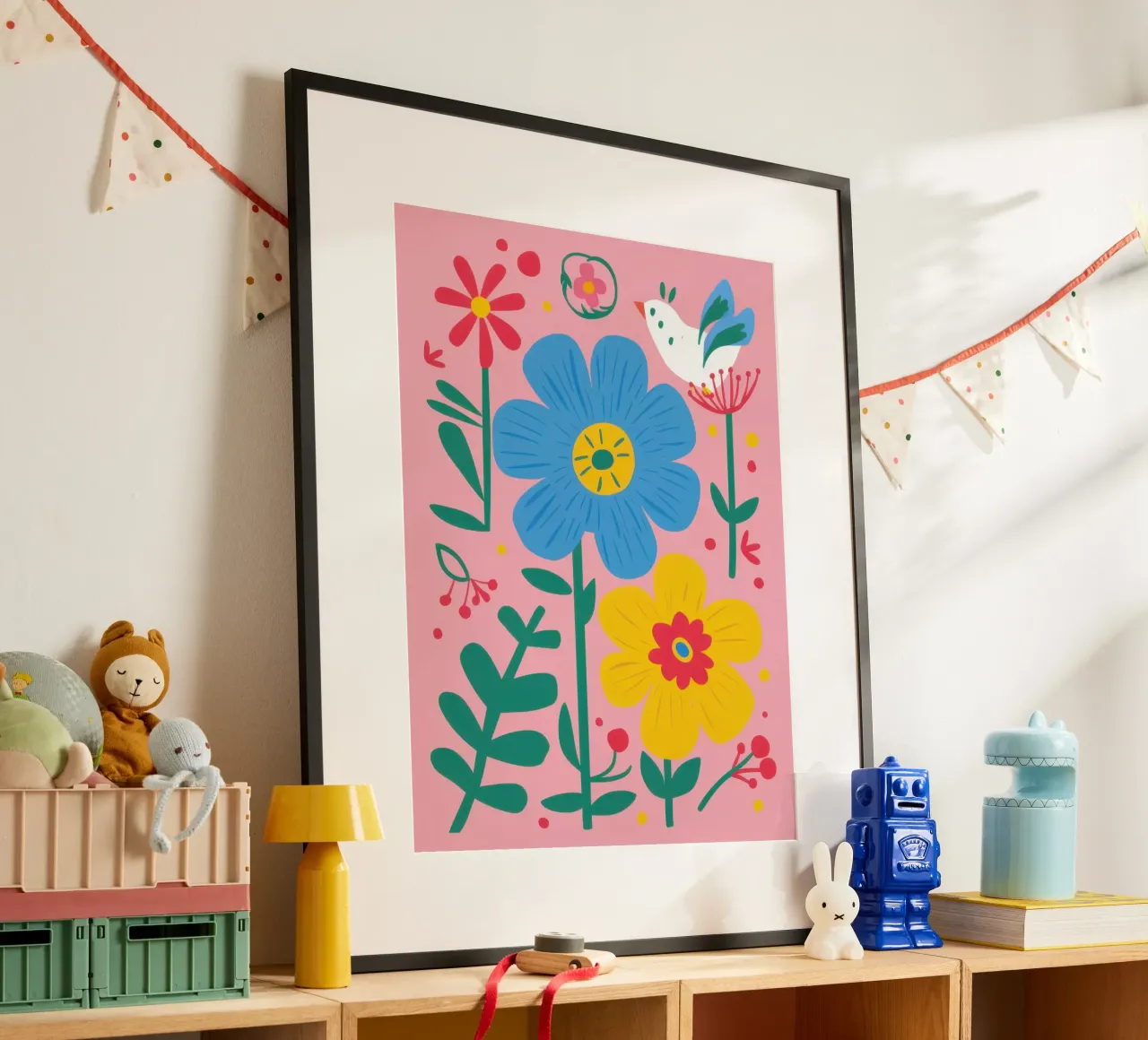 Celebrazione della fioritura gioiosa poster con telaio in legno da Astra Mist
