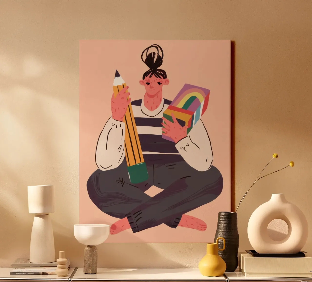 Die stille Muse des Schöpfers Leinwand mit Schattenfugenrahmen von Astra Mist