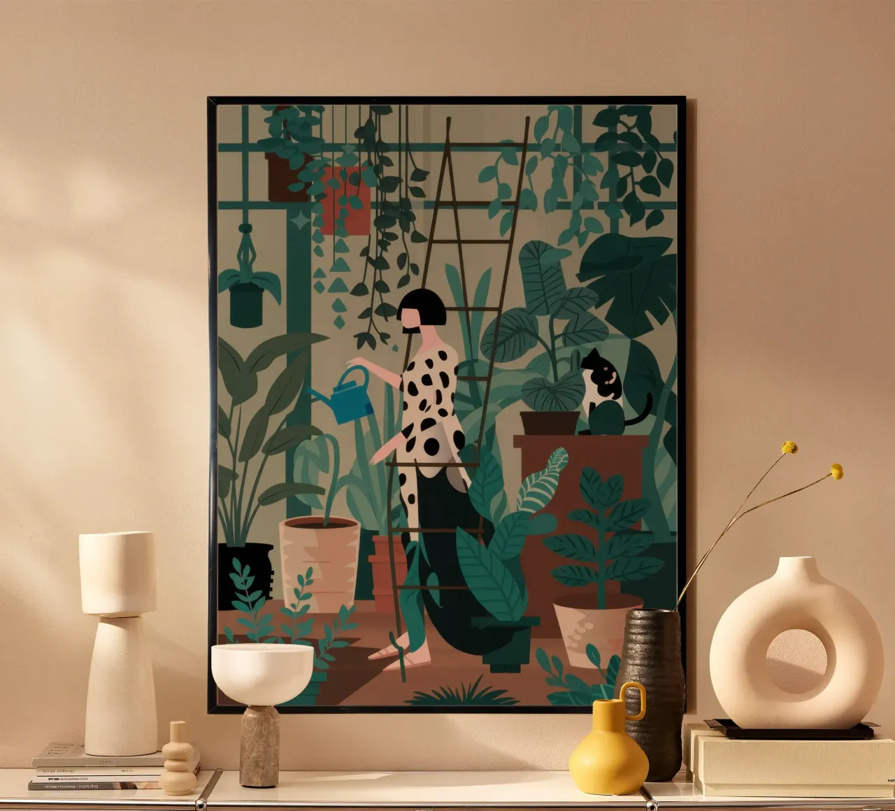 Santuario urbano verdeggiante poster con telaio in legno da Astra Mist
