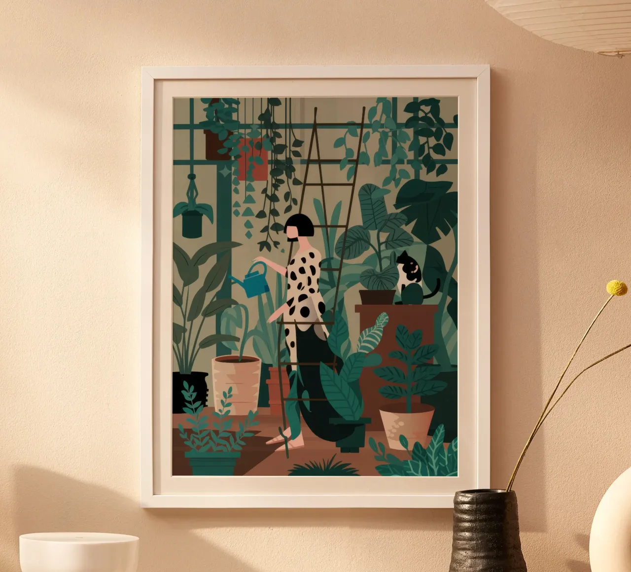 Santuario urbano verdeggiante poster con telaio in legno da Astra Mist