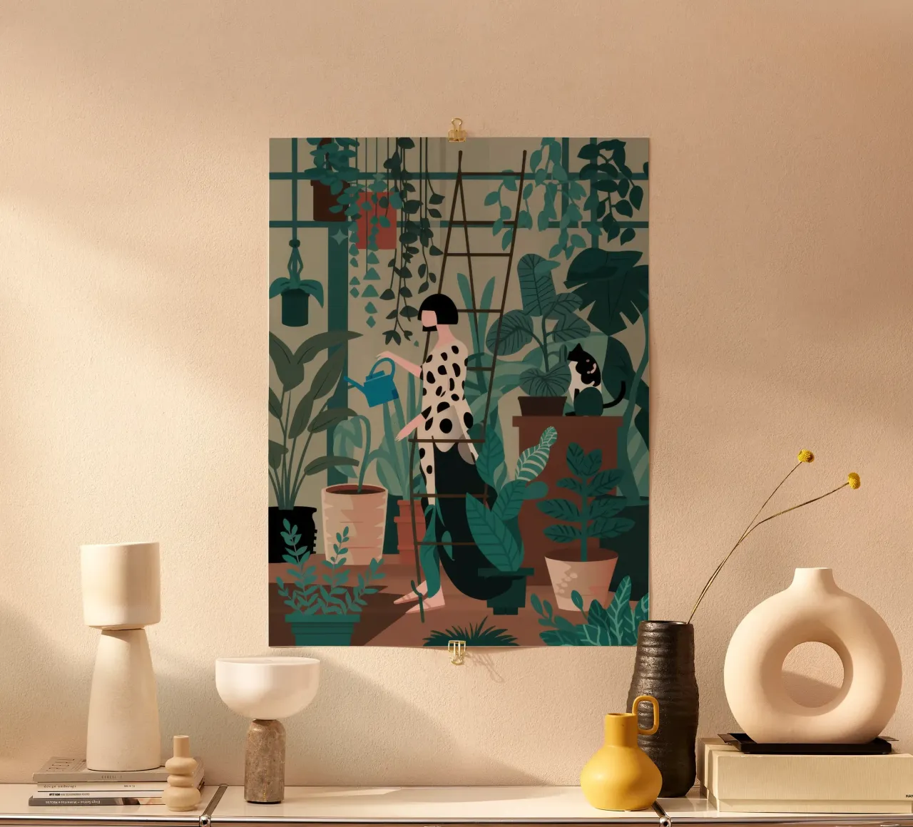 Santuario urbano verdeggiante poster con telaio in legno da Astra Mist