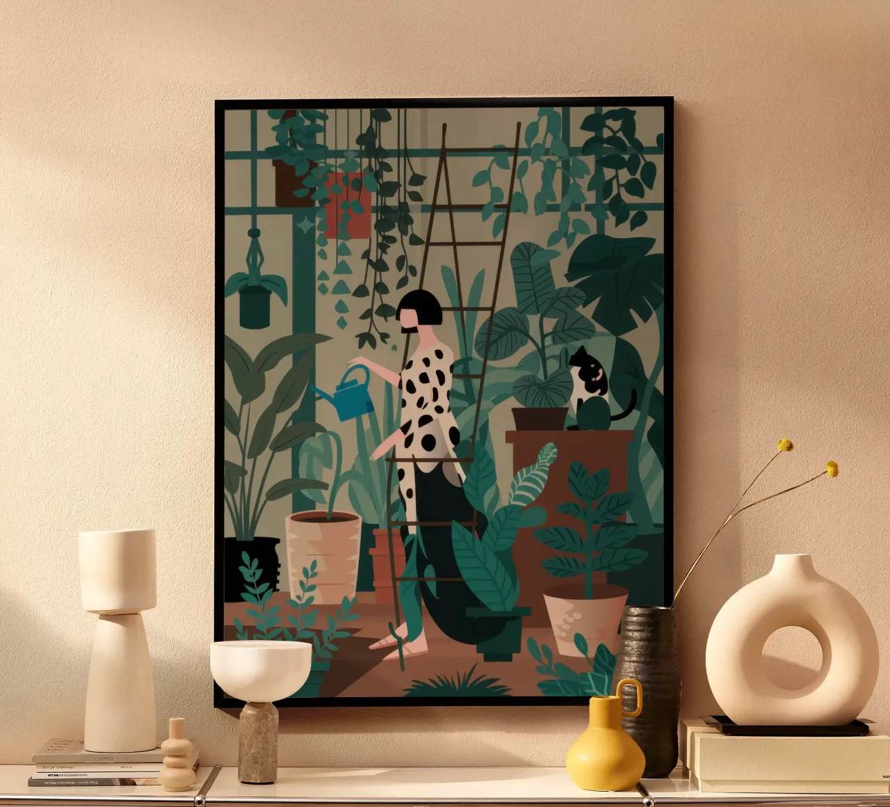 Santuario urbano verdeggiante poster con telaio in legno da Astra Mist