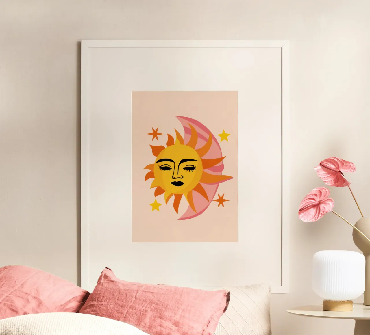 Abbraccio celeste ad occhi aperti poster con telaio in legno da Astra Mist