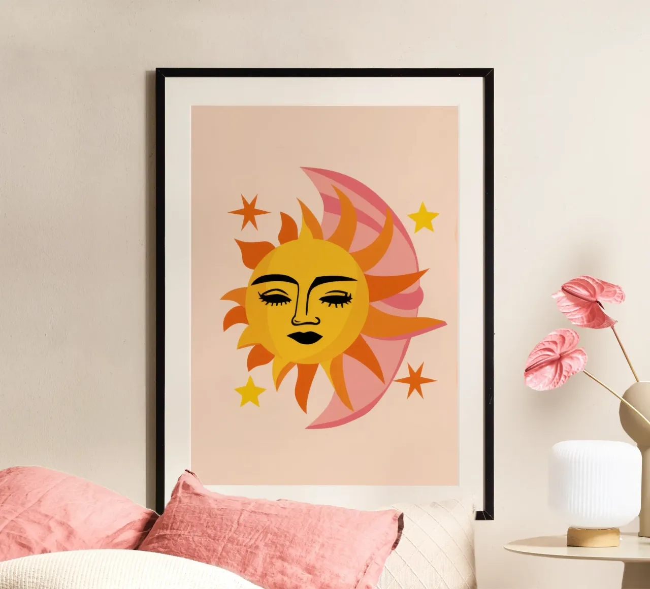 Abbraccio celeste ad occhi aperti poster con telaio in legno da Astra Mist