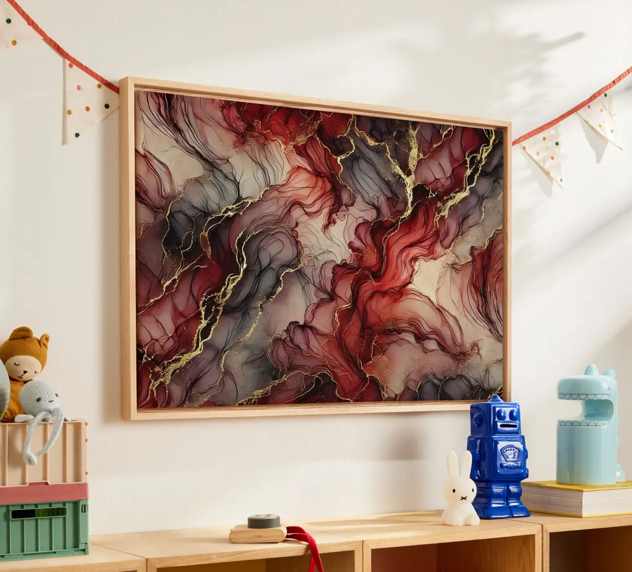 Inchiostro alcolico di seta borgogna tela con Cornice a cassetta da Chromatic Fusion Studio