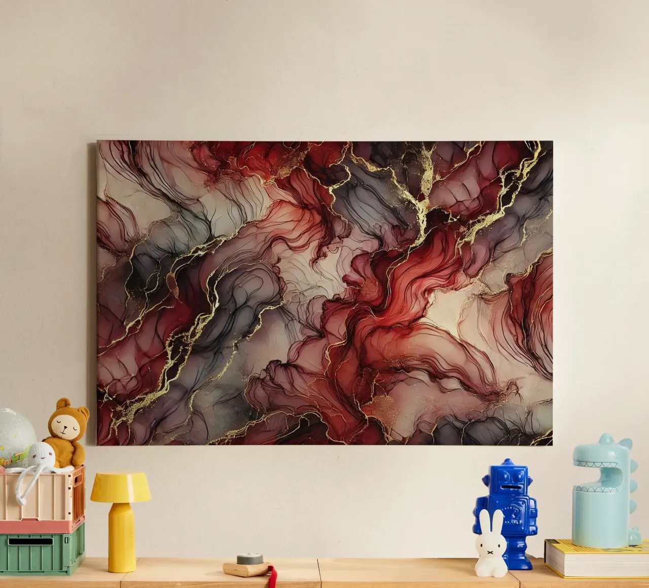 Inchiostro alcolico di seta borgogna tela con Cornice a cassetta da Chromatic Fusion Studio