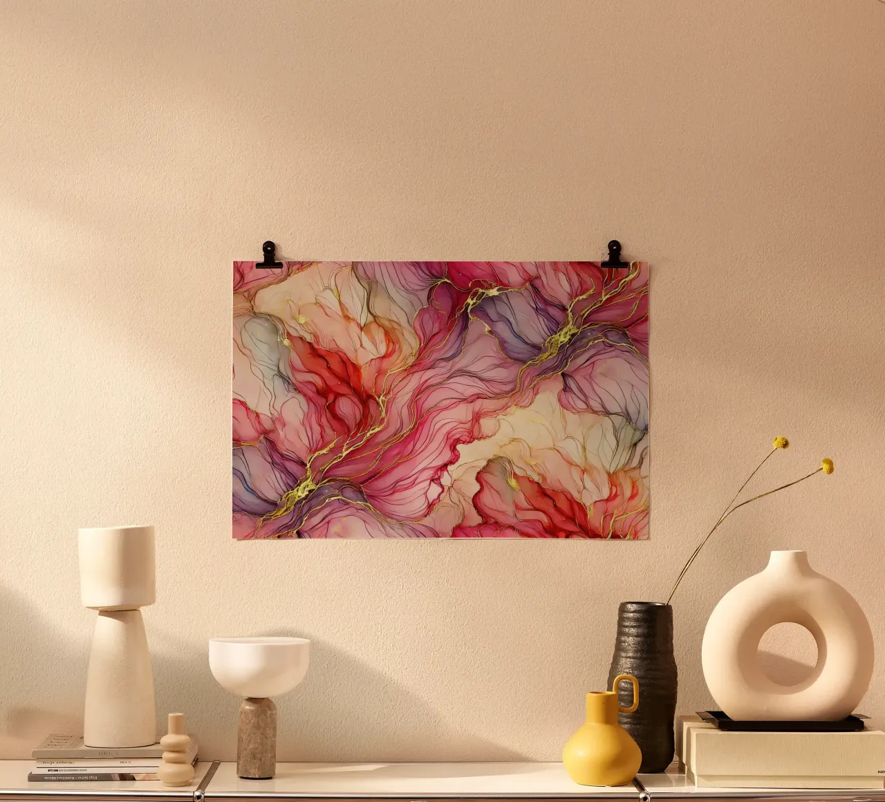 Inchiostro alcolico fucsia e fioritura di corallo poster da Chromatic Fusion Studio