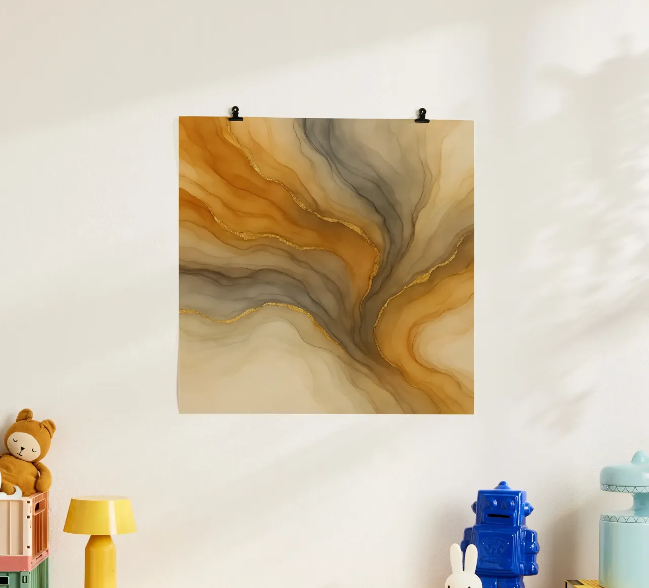 Flusso di colore grigio oro poster da Chromatic Fusion Studio