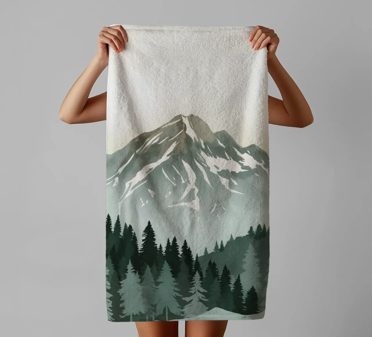 Mountain Range with Evergreen Forest towel by DesignDoodle