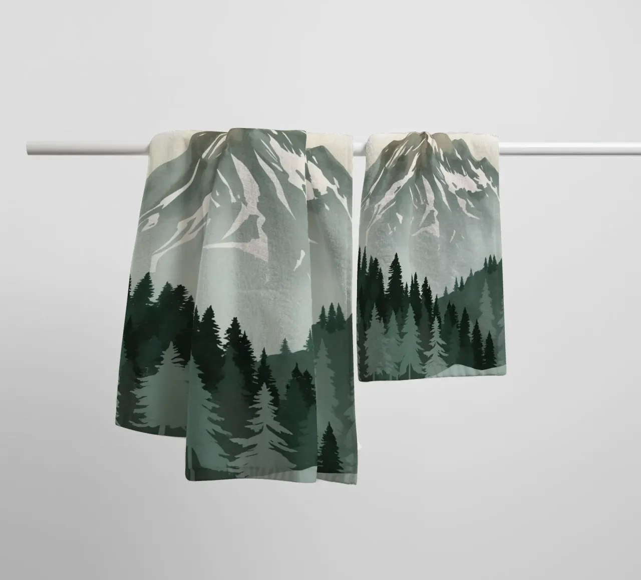 Mountain Range with Evergreen Forest towel by DesignDoodle