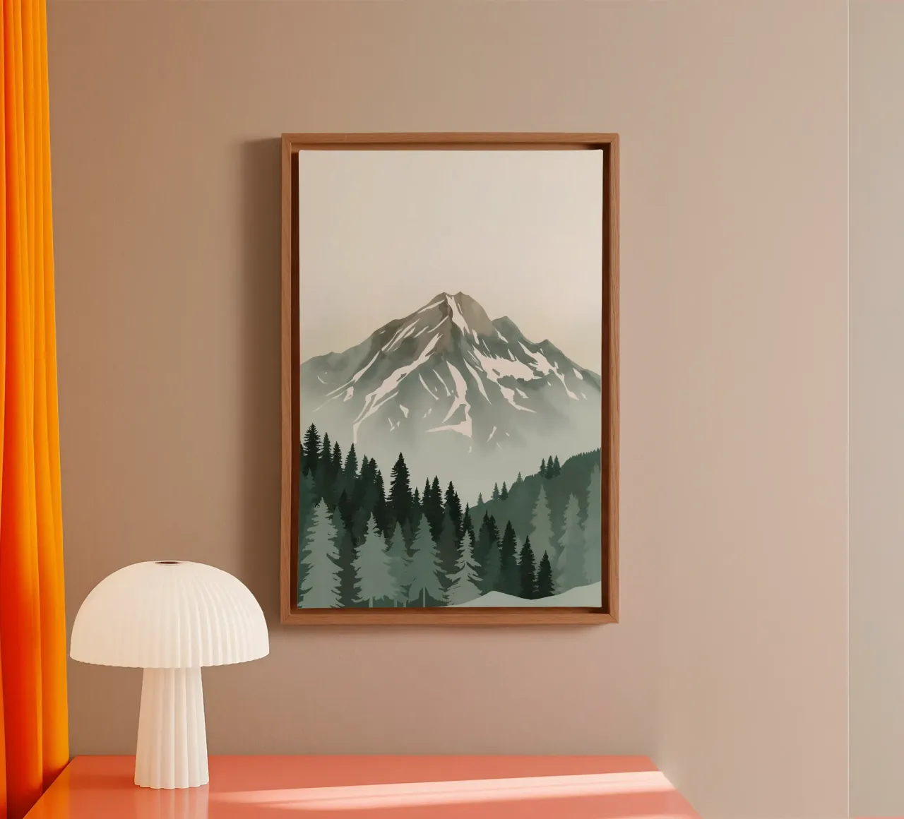 Mountain Range with Evergreen Forest canvas with Floater frame by DesignDoodle