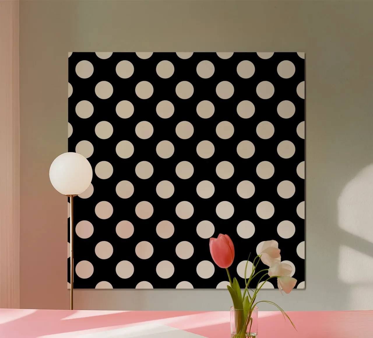 Polka dots on black poster con telaio in alluminio da TijanaArtStudio88