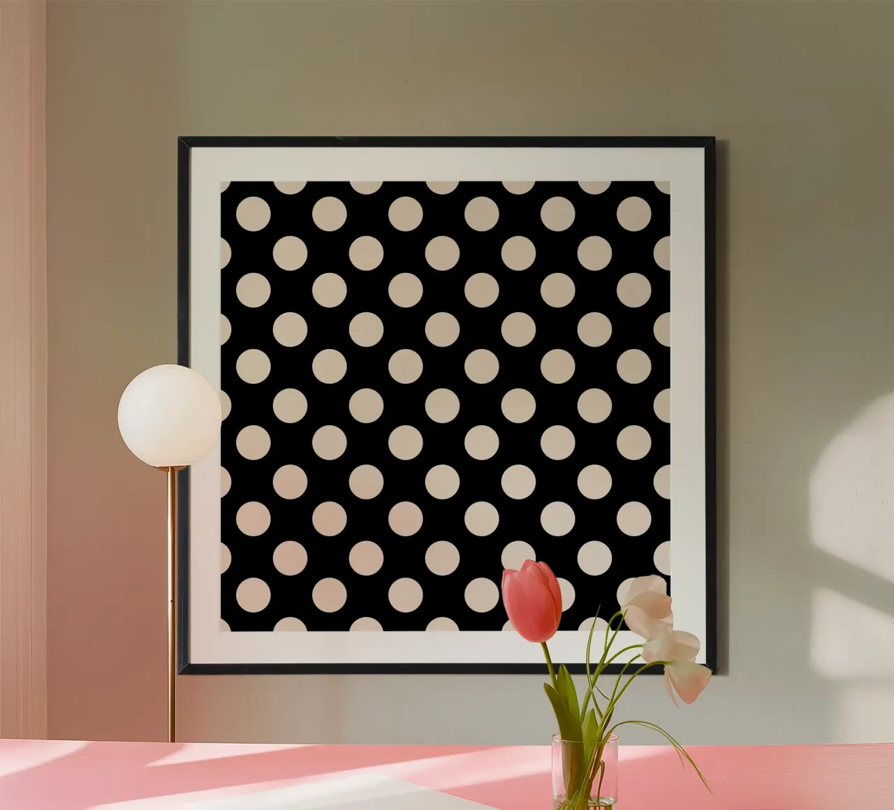 Polka dots on black poster con telaio in alluminio da TijanaArtStudio88