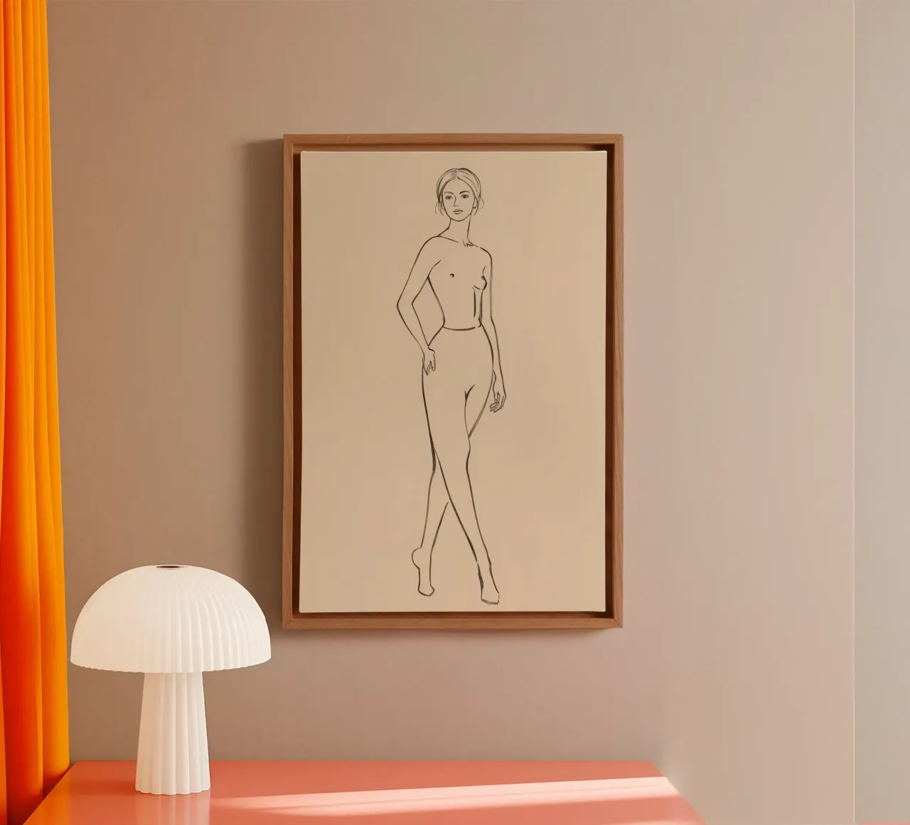 Disegno lineare di donna nuda in piedi tela con Cornice a cassetta da DesignDoodle