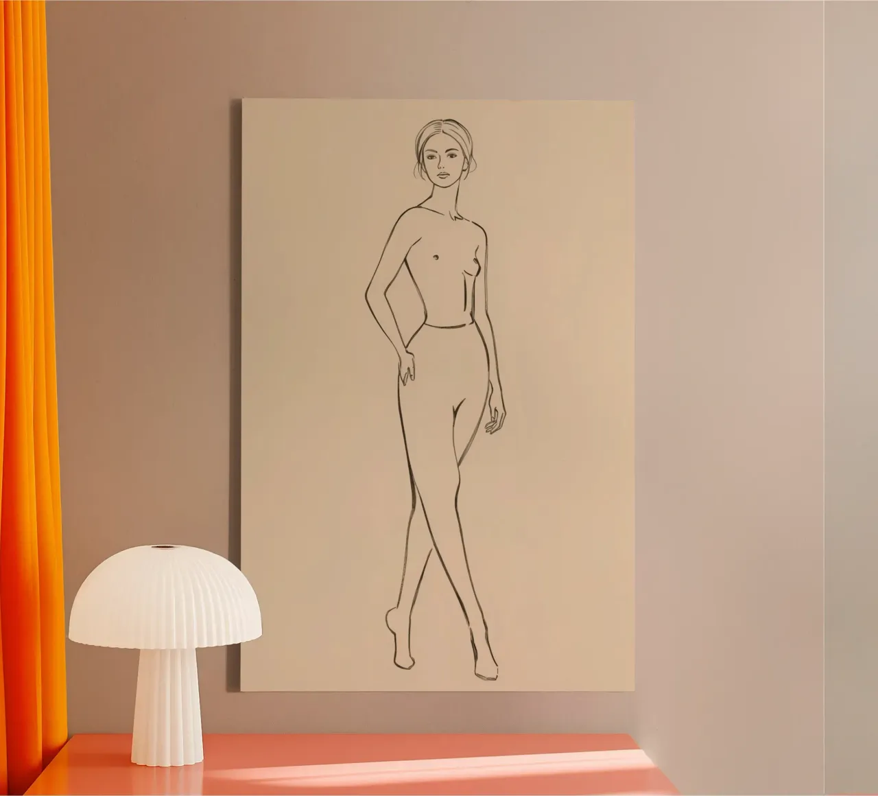 Disegno lineare di donna nuda in piedi tela con Cornice a cassetta da DesignDoodle