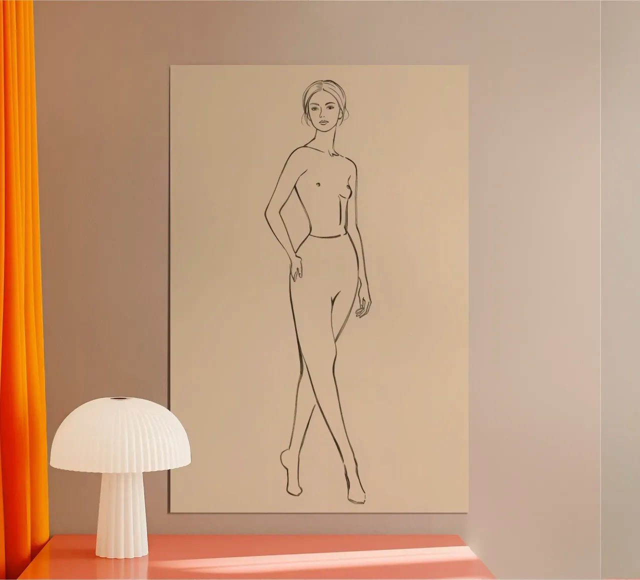 Disegno lineare di donna nuda in piedi poster con telaio in plastica da DesignDoodle