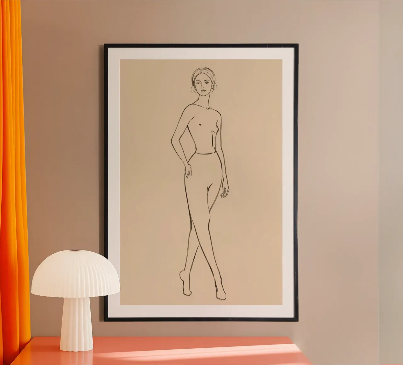 Disegno lineare di donna nuda in piedi poster con telaio in plastica da DesignDoodle