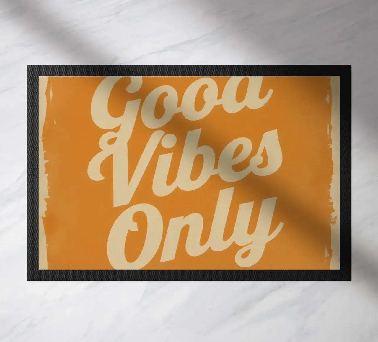 Orange Background with Cream Good Vibes Only doormat by DesignDoodle