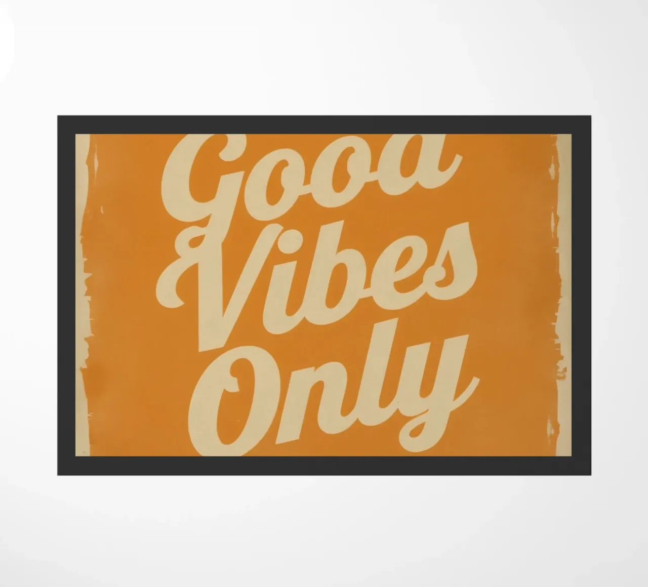 Orange Background with Cream Good Vibes Only doormat by DesignDoodle