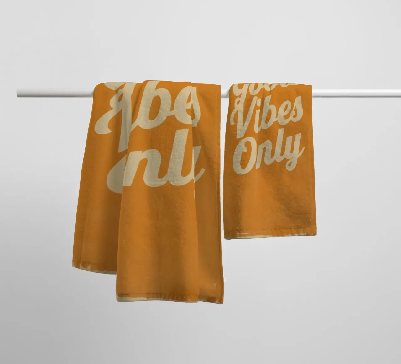 Orange Background with Cream Good Vibes Only towel by DesignDoodle