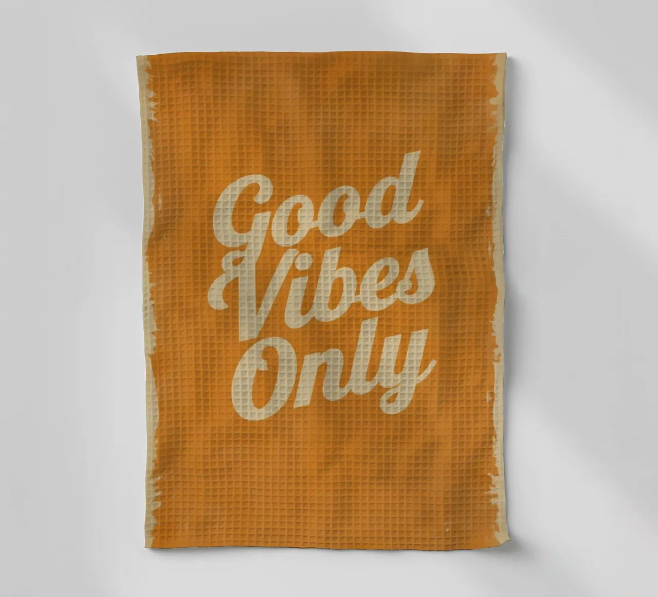 Orange Background with Cream Good Vibes Only tea towel by DesignDoodle