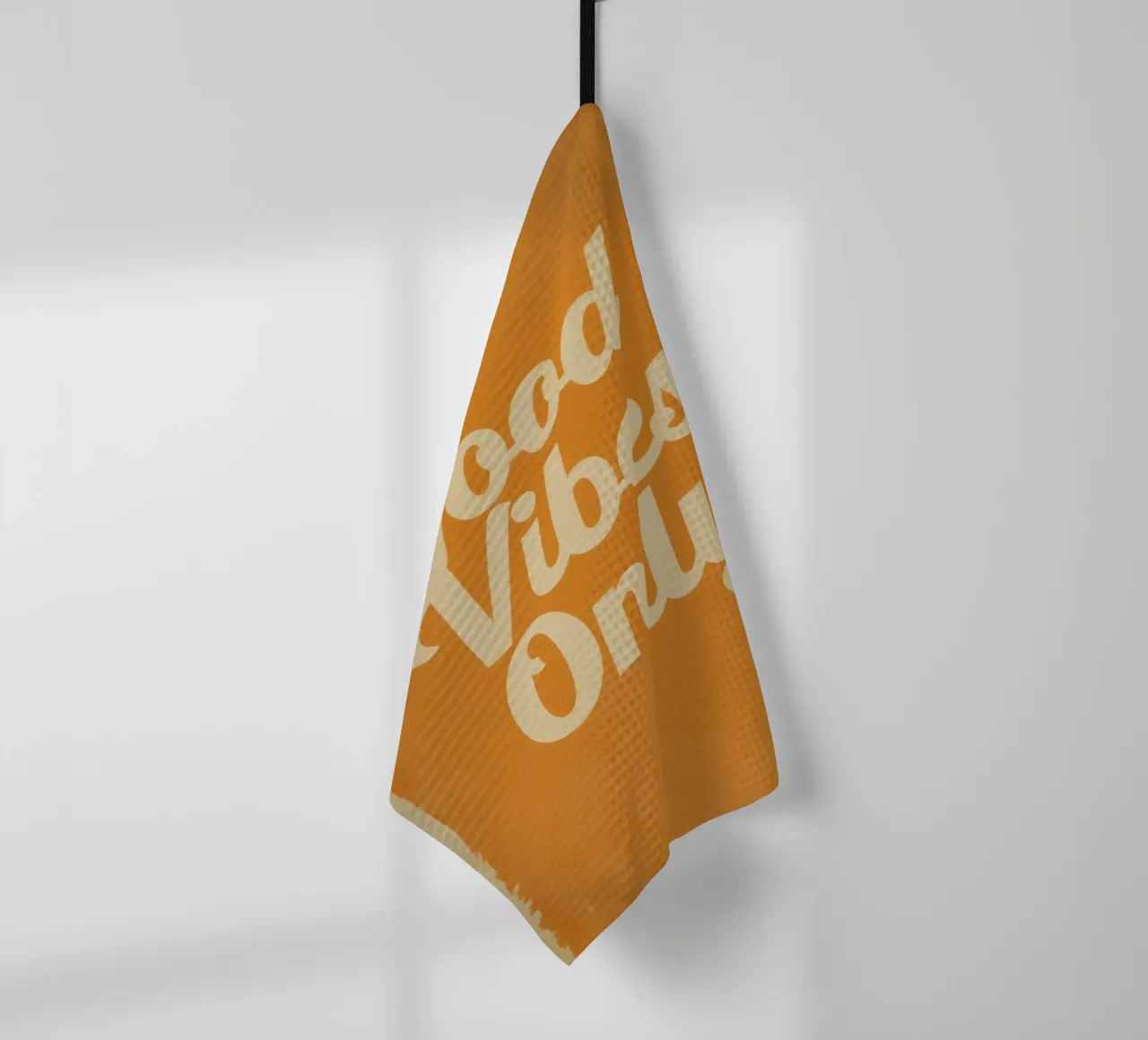 Orange Background with Cream Good Vibes Only tea towel by DesignDoodle