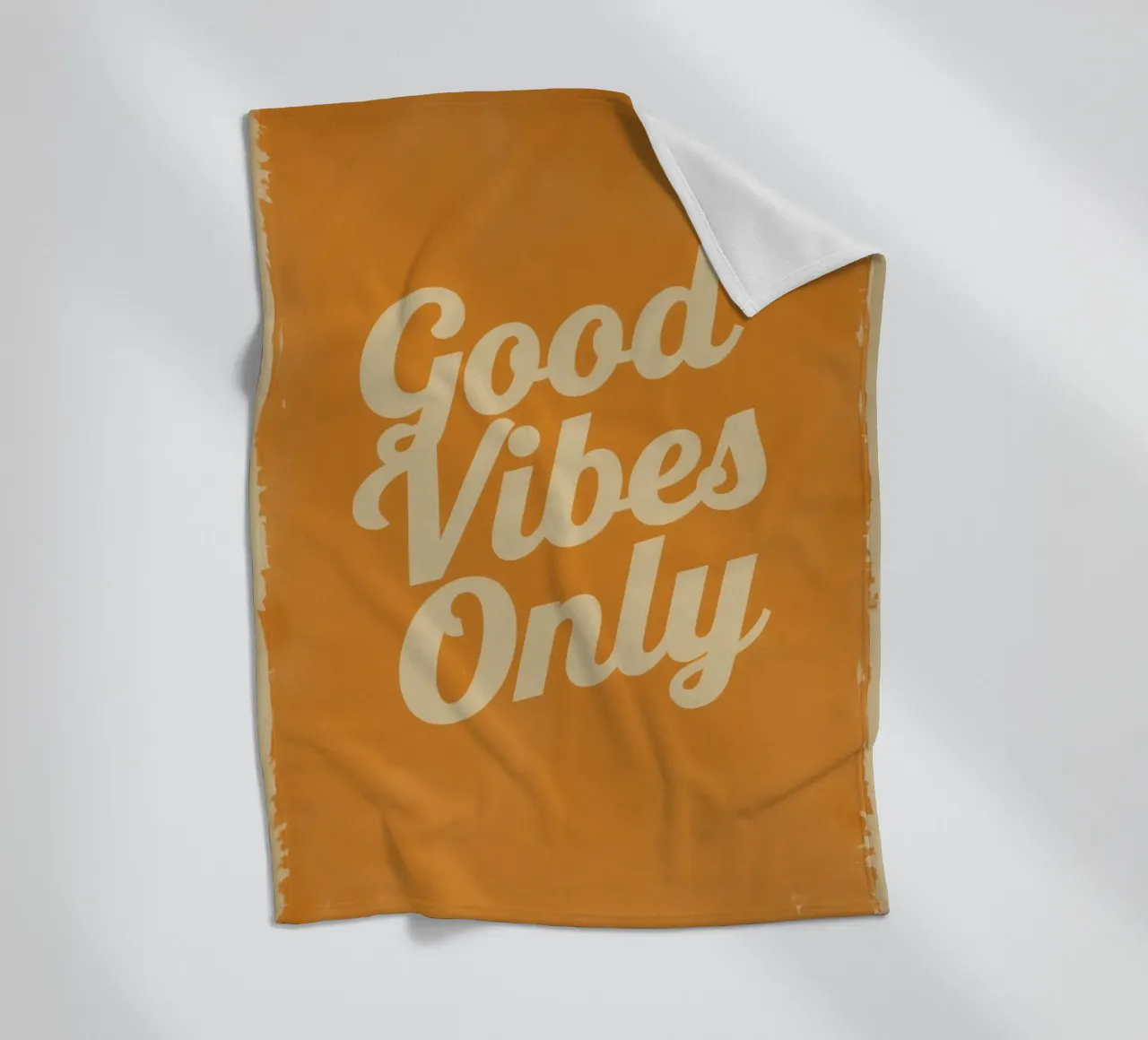Orange Background with Cream Good Vibes Only fleece blanket by DesignDoodle