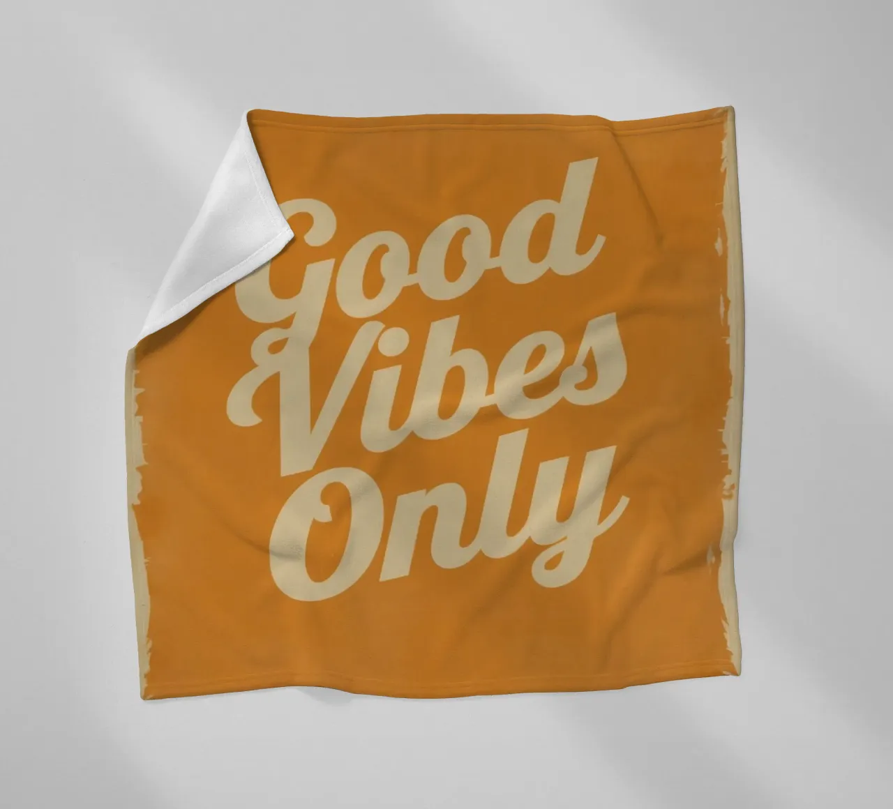 Orange Background with Cream Good Vibes Only fleece blanket by DesignDoodle