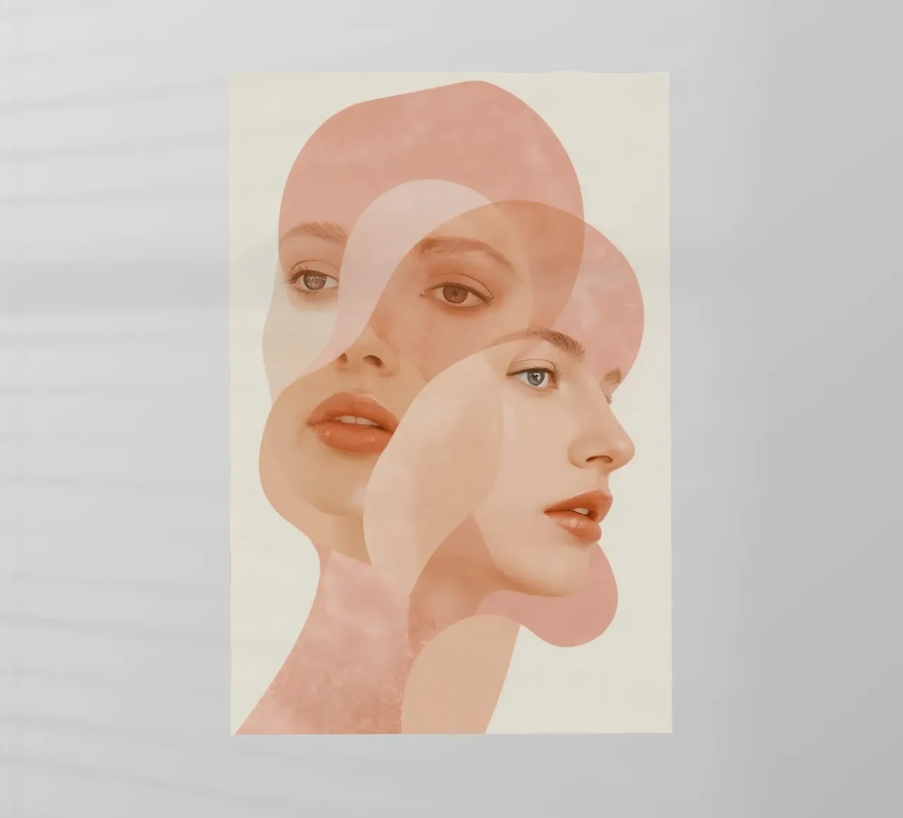 Volti femminili sovrapposti con forme geometriche Toni di pesca pellicola backlit da DesignDoodle