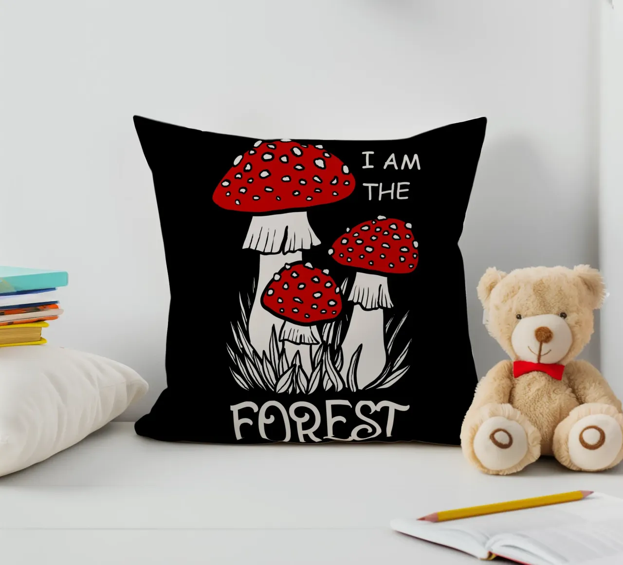 I am the forest Red mushrooms cuscino da TijanaArtStudio88