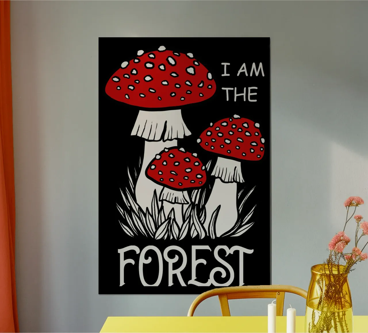 I am the forest Red mushrooms poster con telaio in alluminio da TijanaArtStudio88