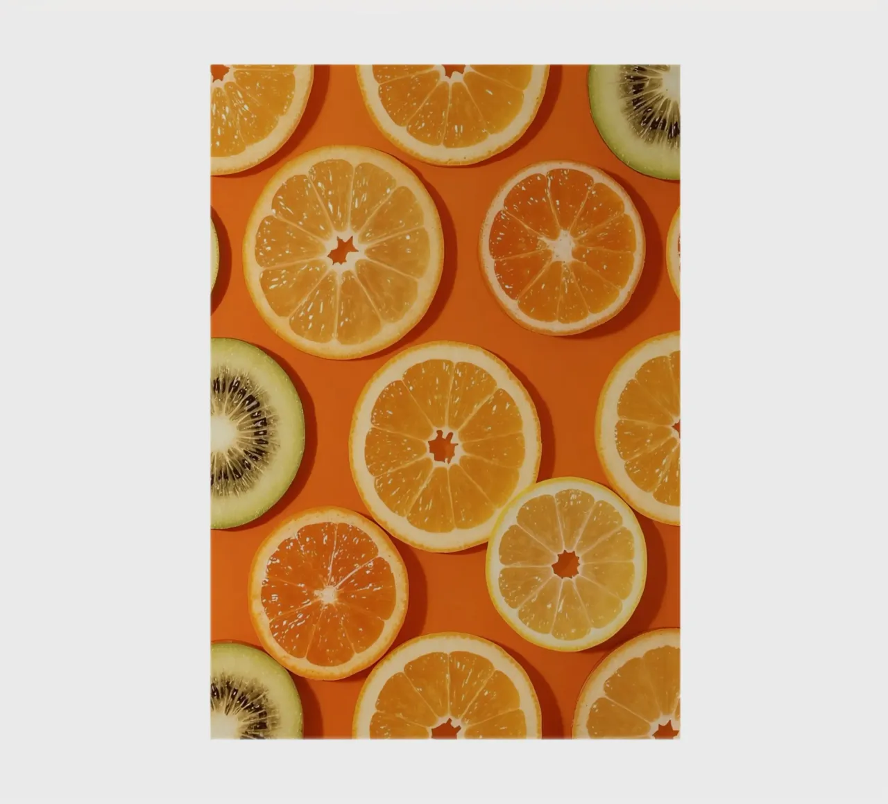 Sliced Oranges Lemons and Kiwi on Orange Background notebook by DesignDoodle