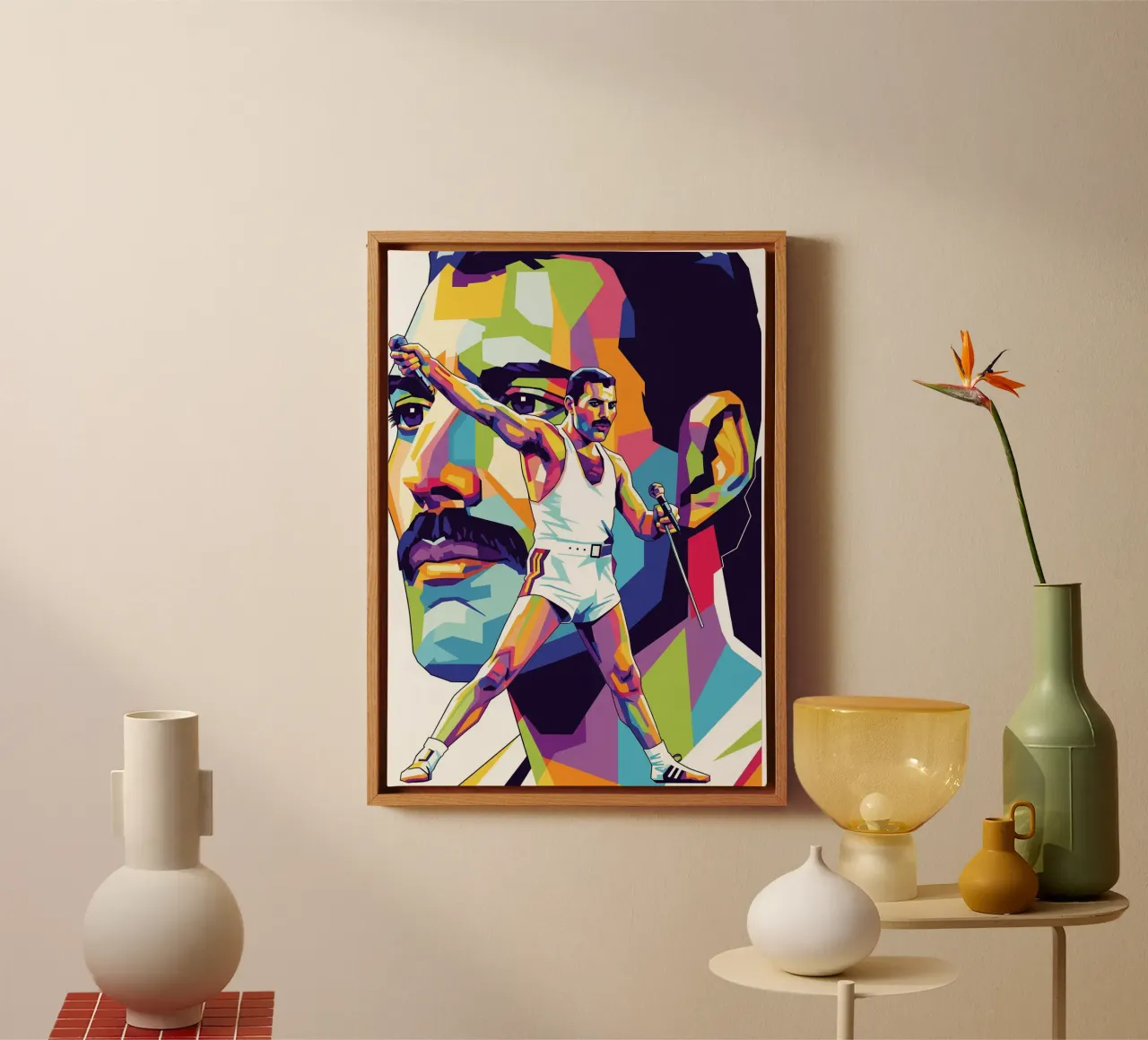 Ritratto pop art di Freddie Mercury #1 tela con Cornice a cassetta da Hantamrata