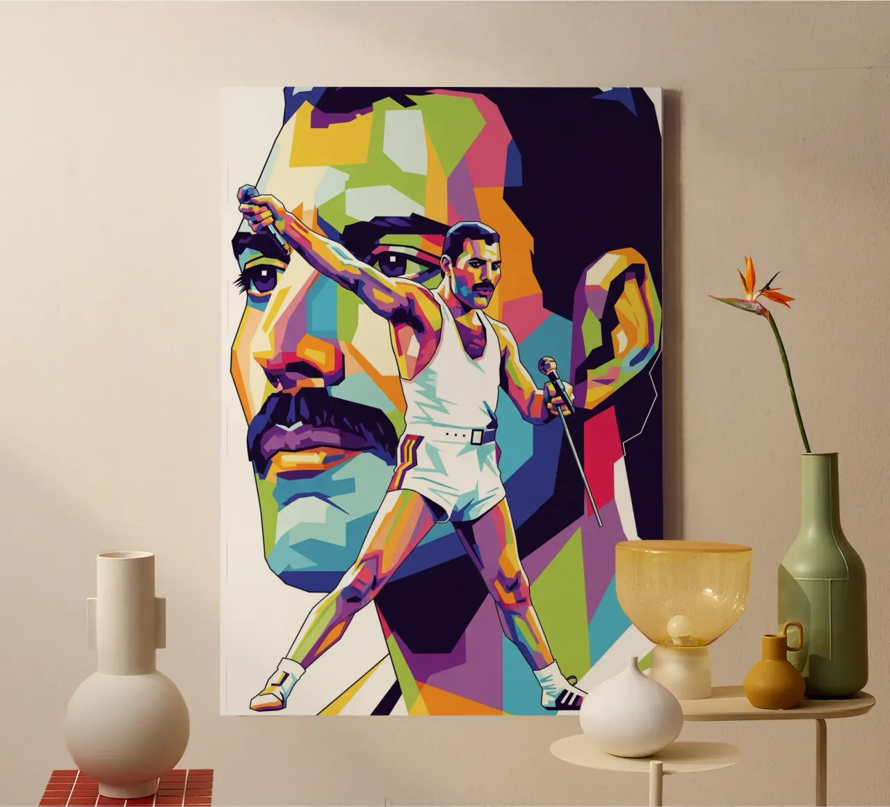 Ritratto pop art di Freddie Mercury #1 tela con Cornice a cassetta da Hantamrata