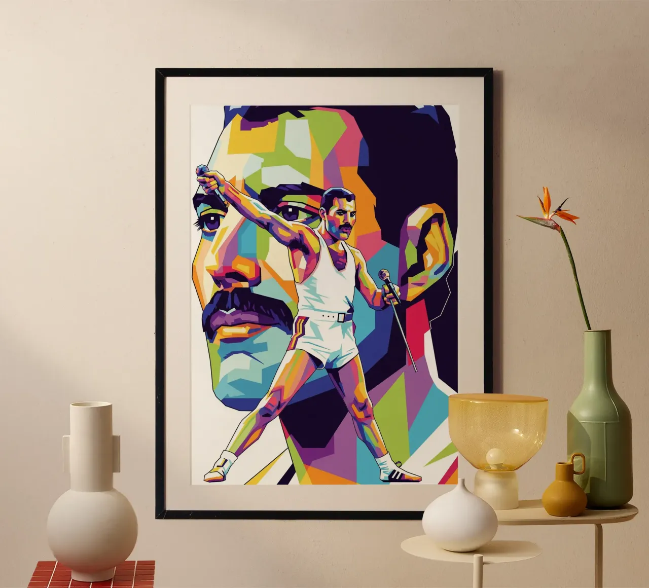 Ritratto pop art di Freddie Mercury #1 poster con telaio in alluminio da Hantamrata