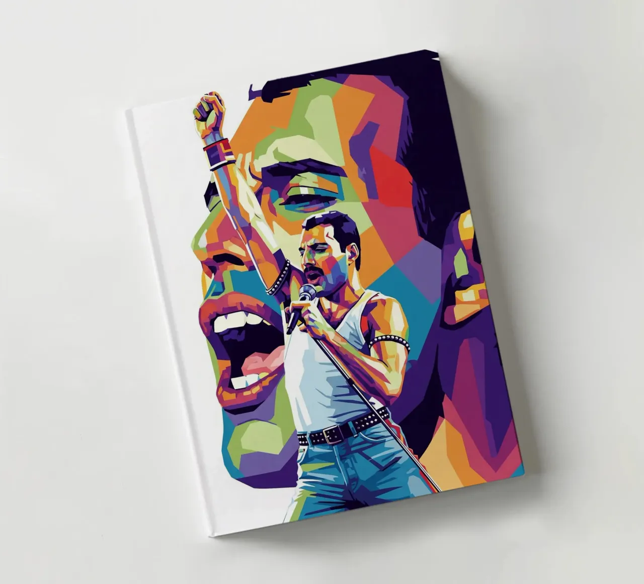 Freddie Mercury pop art portrait #2 notebook by Hantamrata