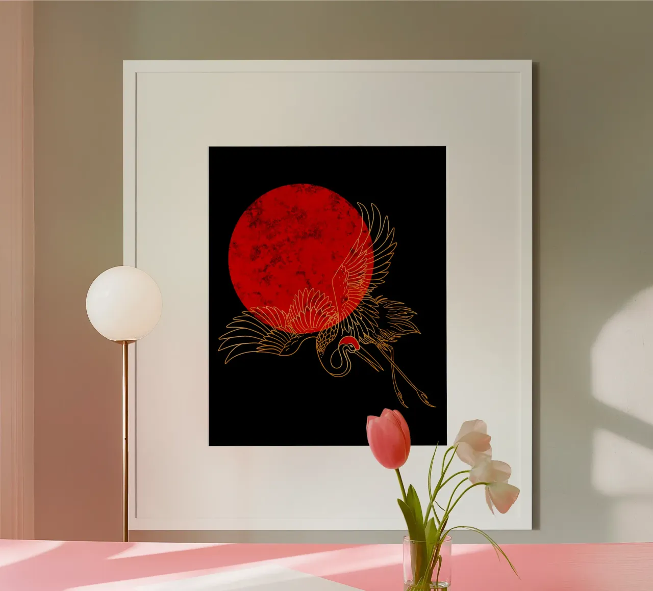 Japanese Red-Crowned Crane poster con telaio in plastica da TijanaArtStudio88