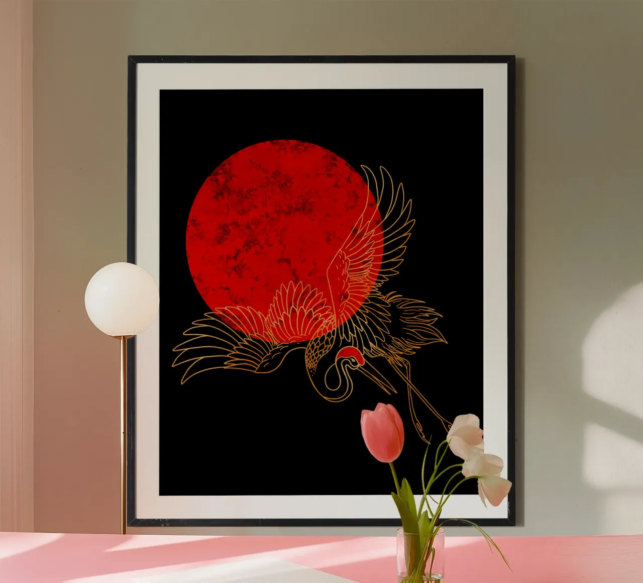 Japanese Red-Crowned Crane poster con telaio in plastica da TijanaArtStudio88
