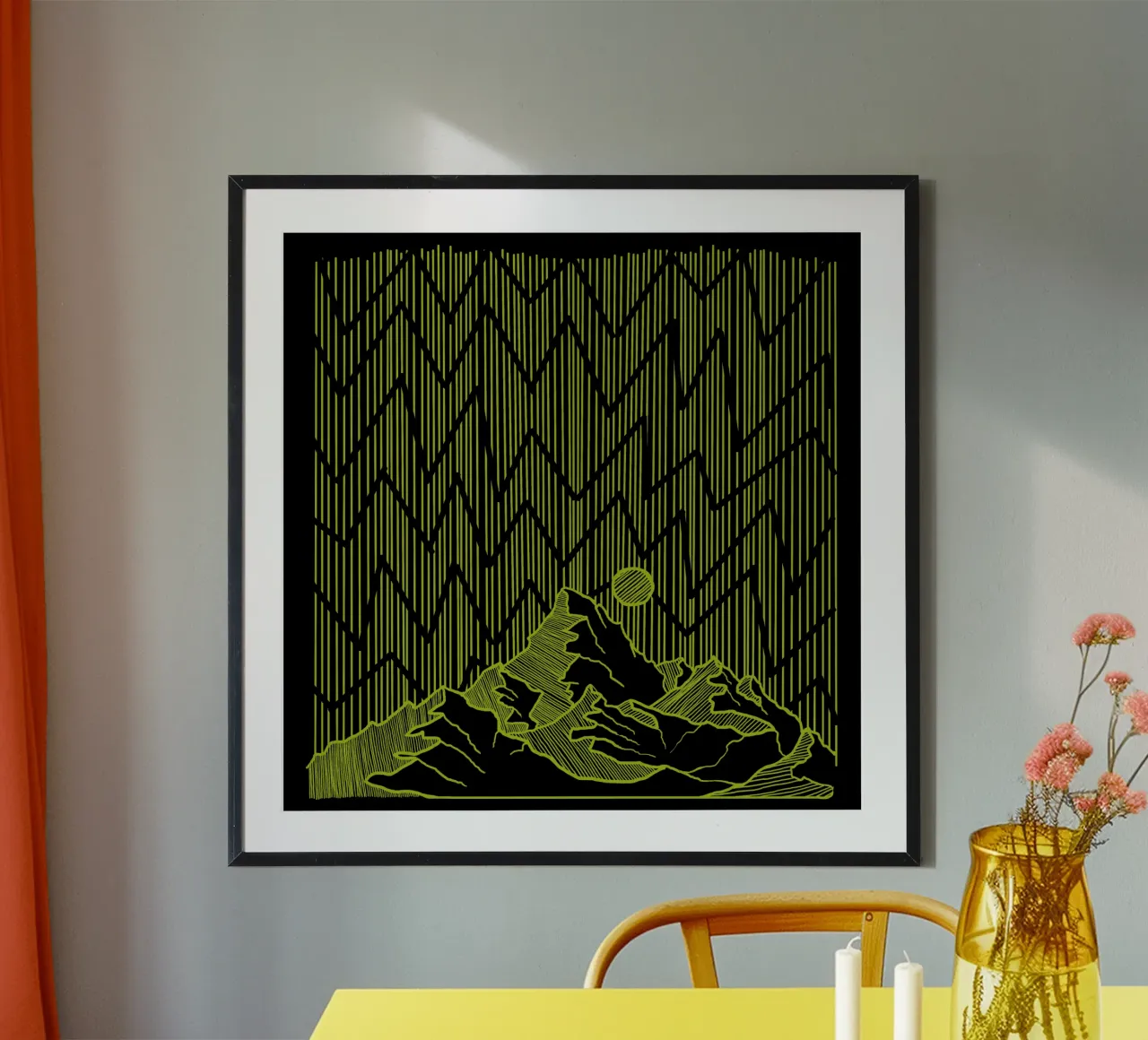 Mountain vibe green poster con telaio in alluminio da TijanaArtStudio88