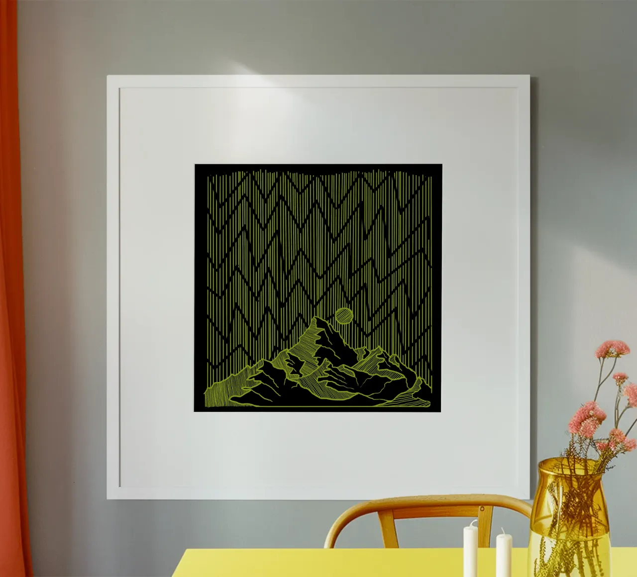 Mountain vibe green poster con telaio in alluminio da TijanaArtStudio88